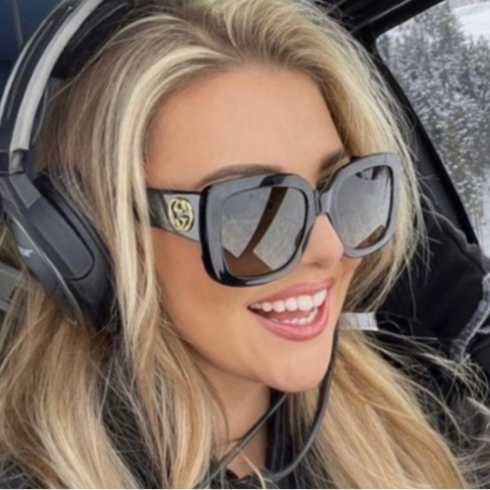 Gucci Oversized Black Sunglasses with Gold Logo